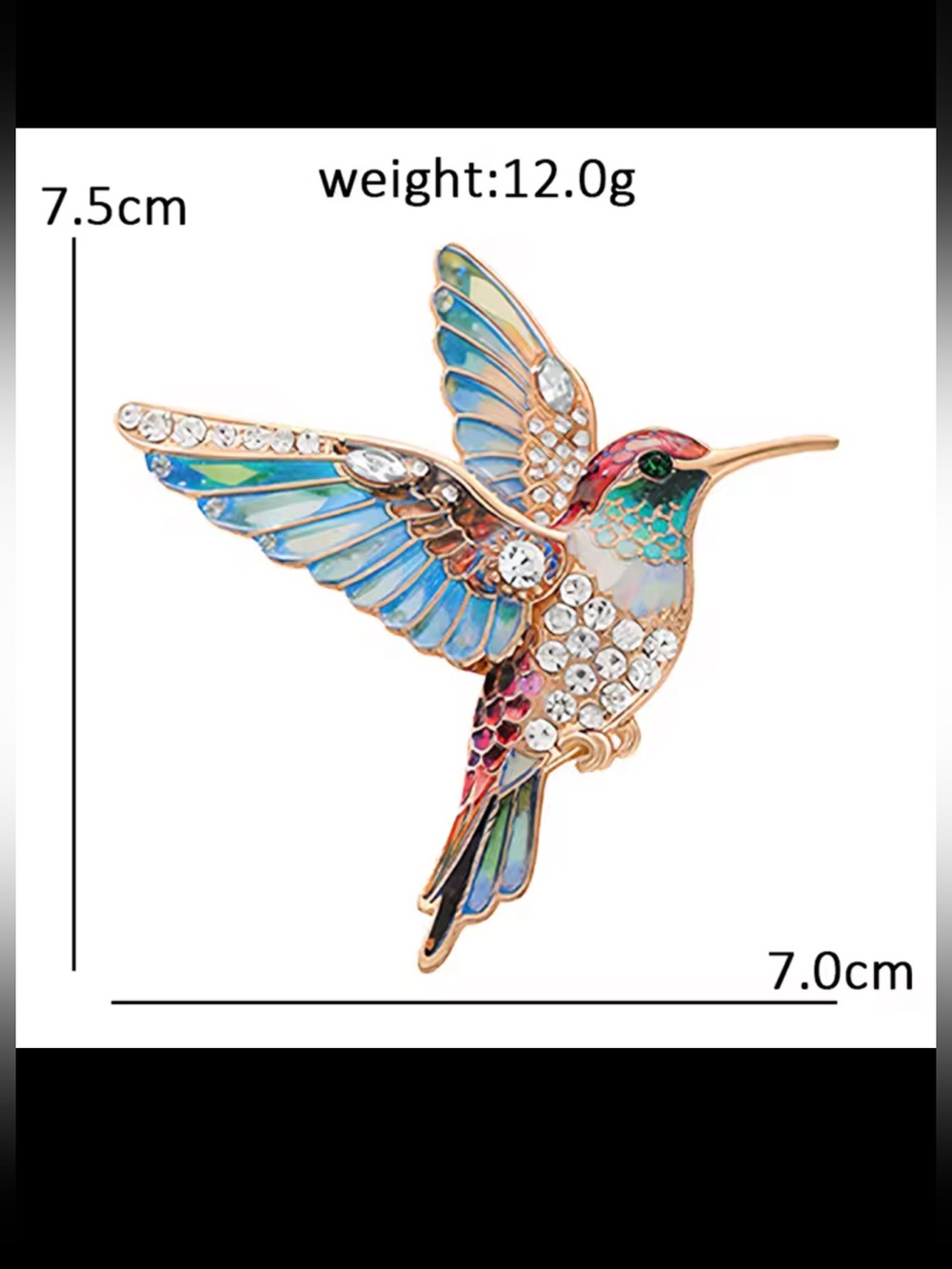 La dolce vita vintage Crystal & Enamel Hummingbird Brooch - Multicolor - Picture 2 of 3